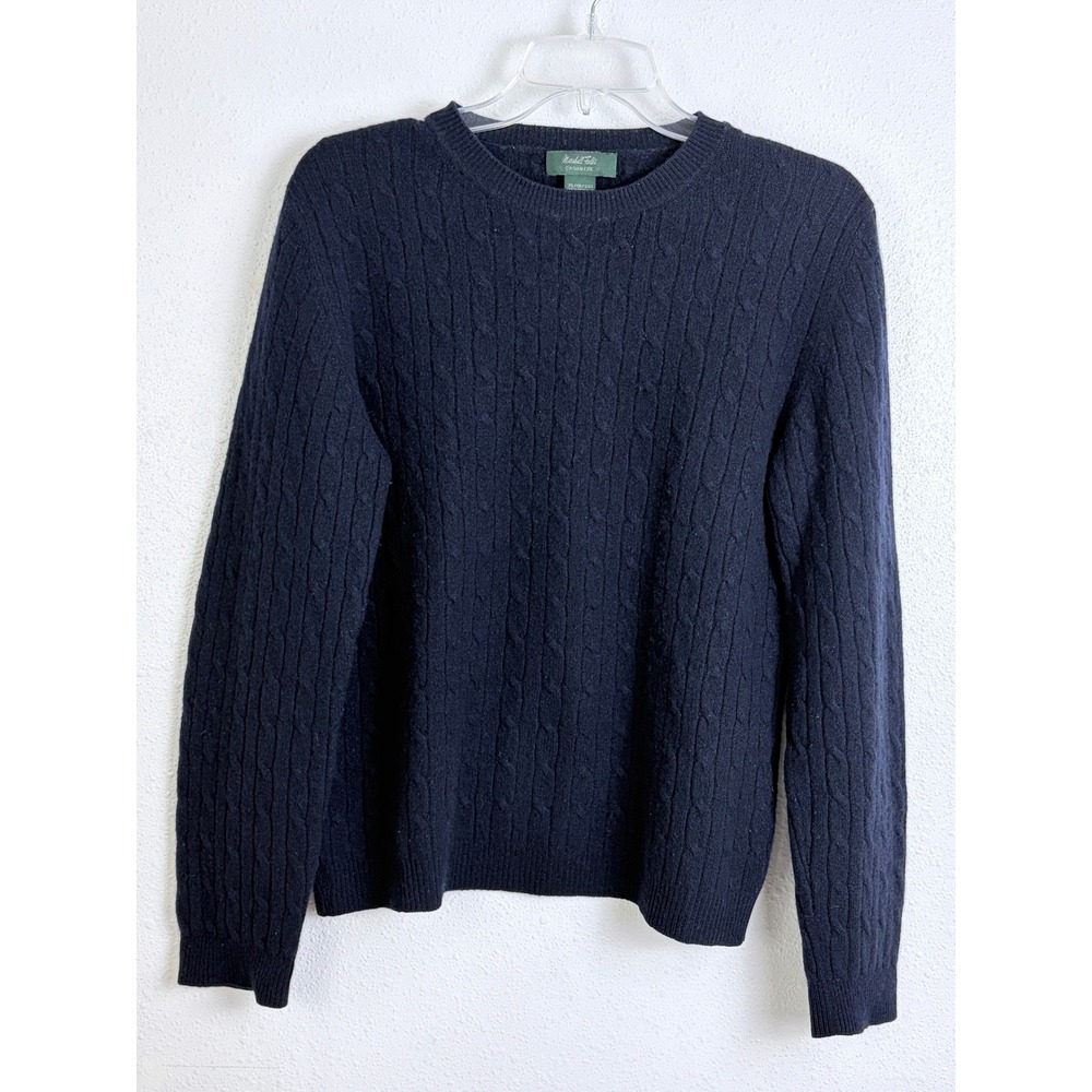 Vintage Marshall Field's Navy Cashmere Cable Knit Sweater XL Quiet Luxury